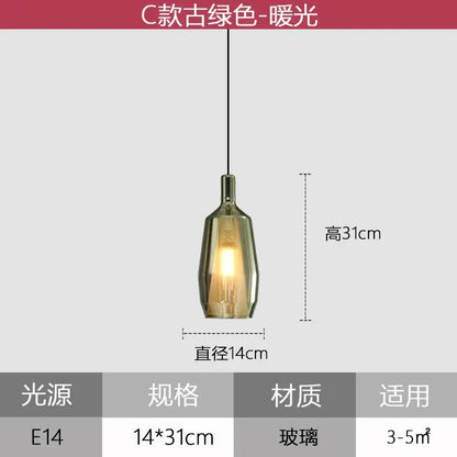 Modern faceted green glass pendant lights with warm glow for dining room home art decor and elegant lighting