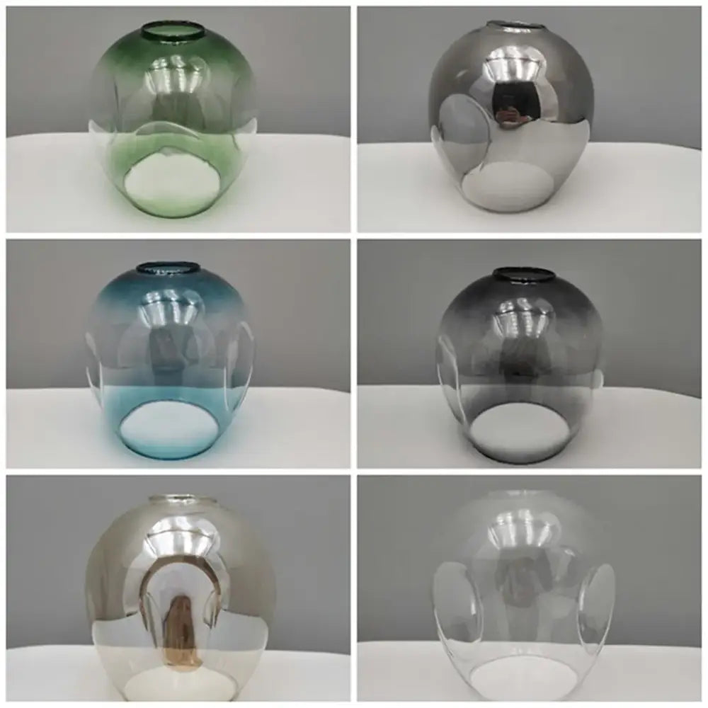 Modern faceted glass shade replacement with six spherical glass shades in green silver blue and clear for living room lamps