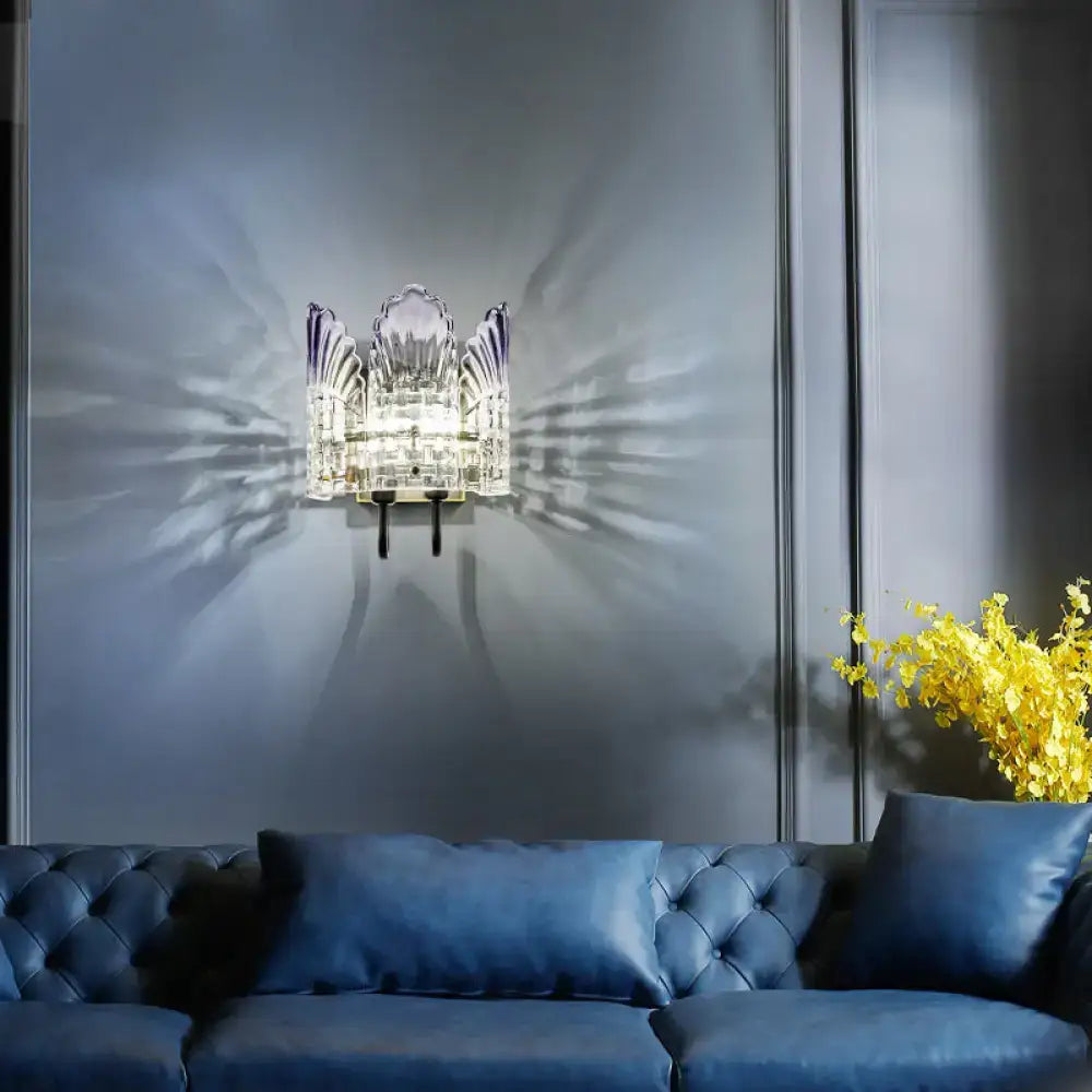 Modern fan clear crystal wall lamps with radiant fan-like design and clear glass facets for 110v-120v or 220v-240v use