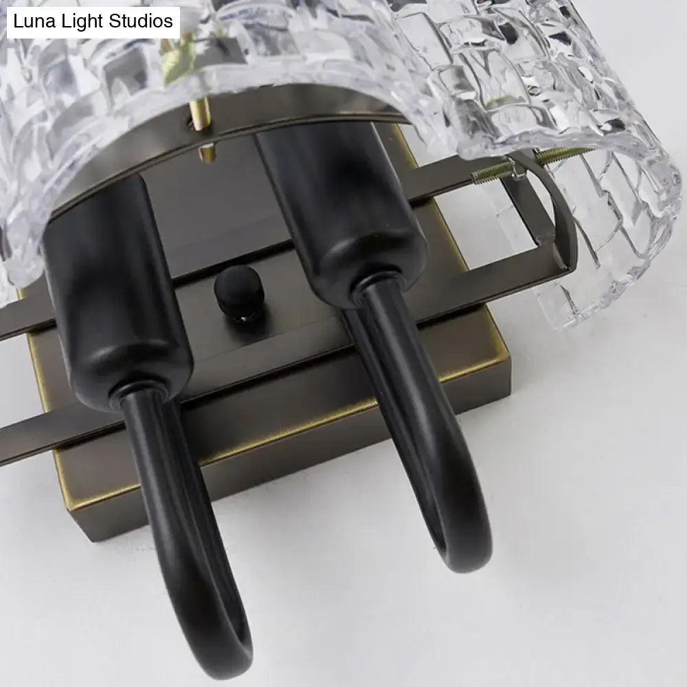 Modern fan clear crystal wall lamps with clear faceted glass shade black metal arms and bronze base for 110v-120v use