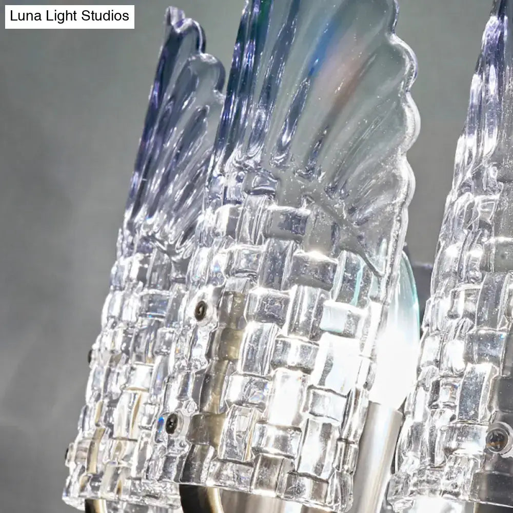 Modern fan clear crystal wall lamps with clear glass chandelier shade featuring woven texture and subtle blue tint 110v-120v