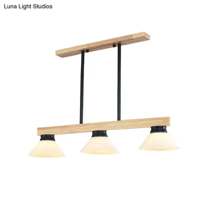 Decorbites™ nordic style linear pendant light with wooden cone shade, black metal rods, and frosted glass for kitchen island ceiling lights product