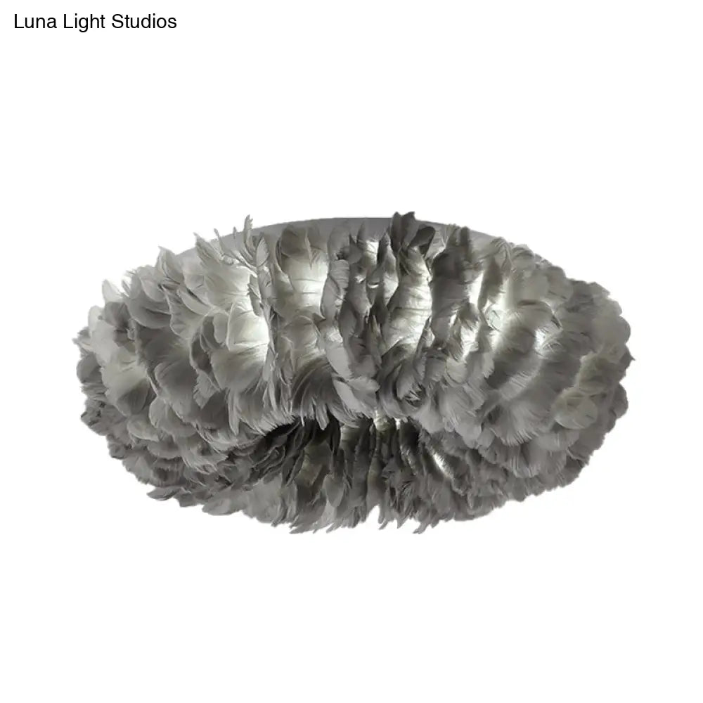 DecorBites™ DecorBites™ Modern Feather Flushmount Ceiling Light with 3/6 Fabric Heads in White/Grey/Pink for Bedroom