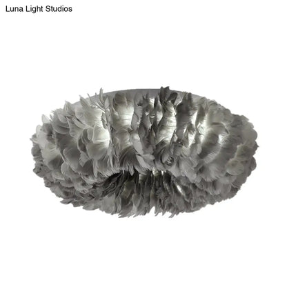 DecorBites™ DecorBites™ Modern Feather Flushmount Ceiling Light with 3/6 Fabric Heads in White/Grey/Pink for Bedroom