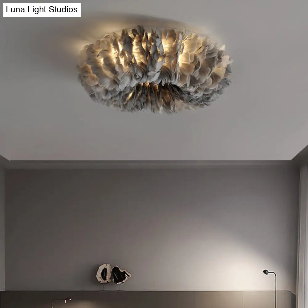 DecorBites™ DecorBites™ Modern Feather Flushmount Ceiling Light with 3/6 Fabric Heads in White/Grey/Pink for Bedroom