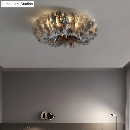 DecorBites™ DecorBites™ Modern Feather Flushmount Ceiling Light with 3/6 Fabric Heads in White/Grey/Pink for Bedroom