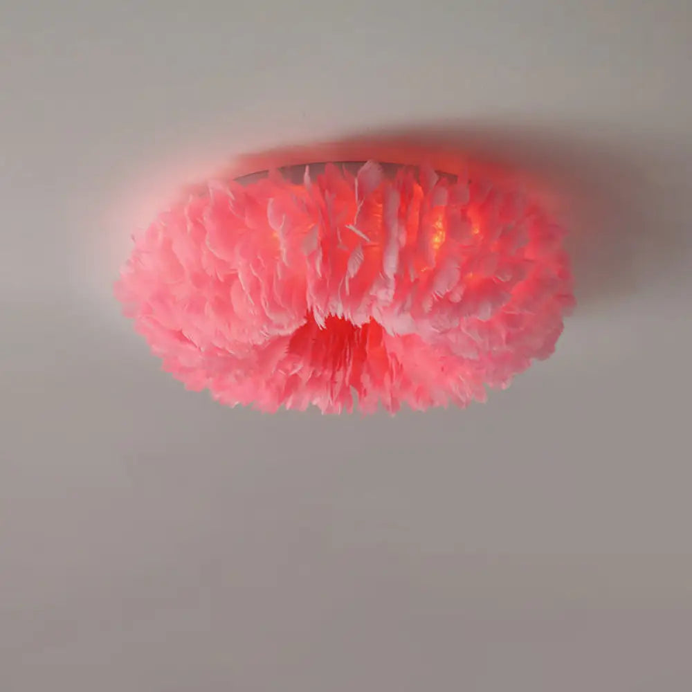 DecorBites™ DecorBites™ Modern Feather Flushmount Ceiling Light with 3/6 Fabric Heads in White/Grey/Pink for Bedroom
