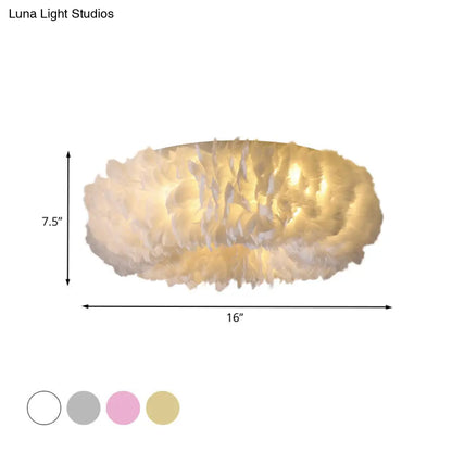 DecorBites™ DecorBites™ Modern Feather Flushmount Ceiling Light with 3/6 Fabric Heads in White/Grey/Pink for Bedroom