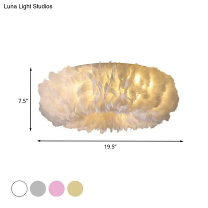 DecorBites™ DecorBites™ Modern Feather Flushmount Ceiling Light with 3/6 Fabric Heads in White/Grey/Pink for Bedroom