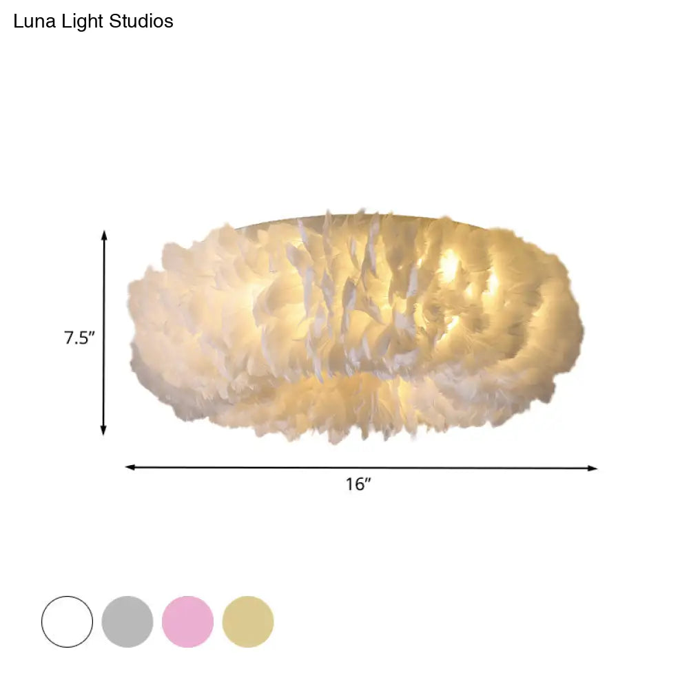 DecorBites™ DecorBites™ Modern Feather Flushmount Ceiling Light with 3/6 Fabric Heads in White/Grey/Pink for Bedroom