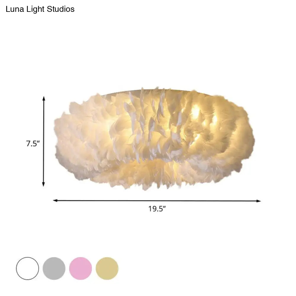 DecorBites™ DecorBites™ Modern Feather Flushmount Ceiling Light with 3/6 Fabric Heads in White/Grey/Pink for Bedroom