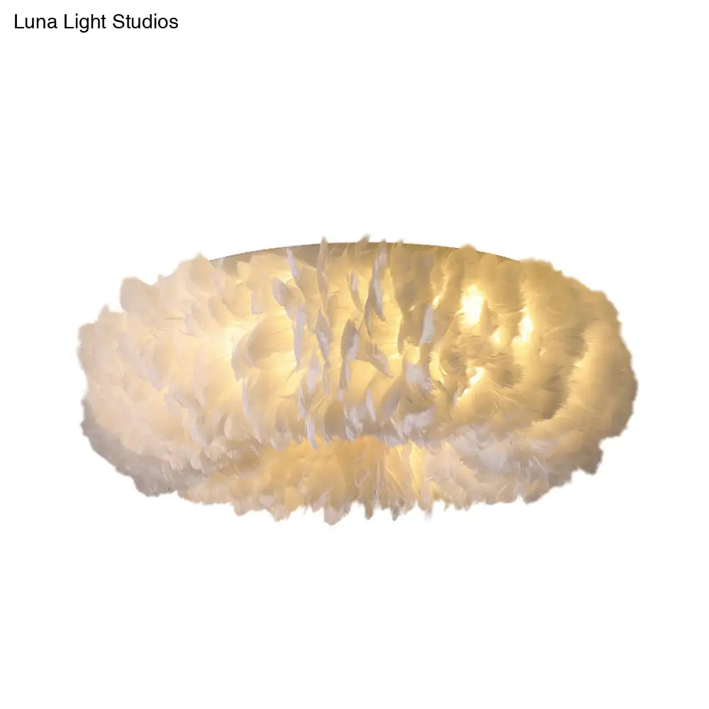 DecorBites™ DecorBites™ Modern Feather Flushmount Ceiling Light with 3/6 Fabric Heads in White/Grey/Pink for Bedroom