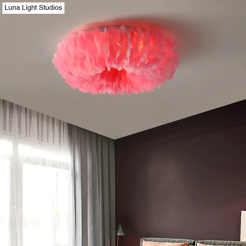 DecorBites™ DecorBites™ Modern Feather Flushmount Ceiling Light with 3/6 Fabric Heads in White/Grey/Pink for Bedroom