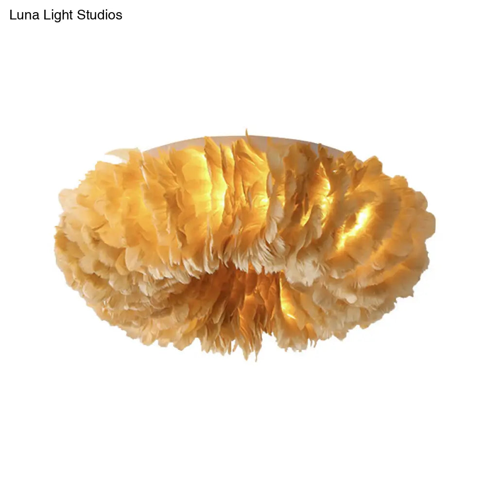 DecorBites™ DecorBites™ Modern Feather Flushmount Ceiling Light with 3/6 Fabric Heads in White/Grey/Pink for Bedroom