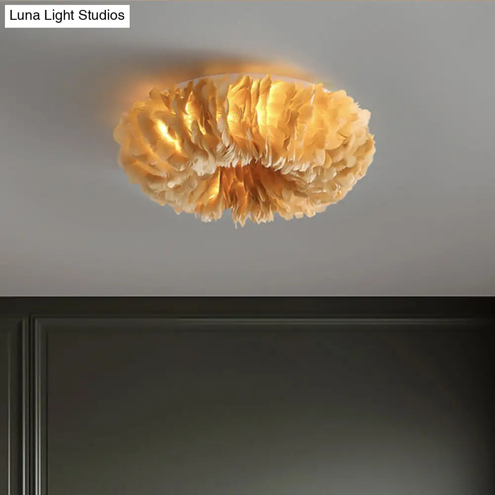 DecorBites™ DecorBites™ Modern Feather Flushmount Ceiling Light with 3/6 Fabric Heads in White/Grey/Pink for Bedroom