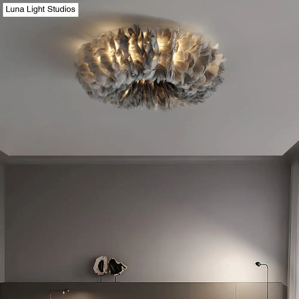 DecorBites™ DecorBites™ Modern Feather Flushmount Ceiling Light with 3/6 Fabric Heads in White/Grey/Pink for Bedroom