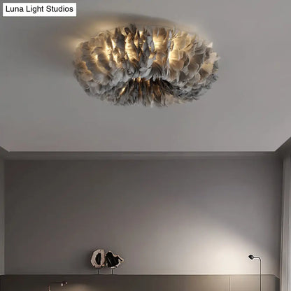 DecorBites™ DecorBites™ Modern Feather Flushmount Ceiling Light with 3/6 Fabric Heads in White/Grey/Pink for Bedroom