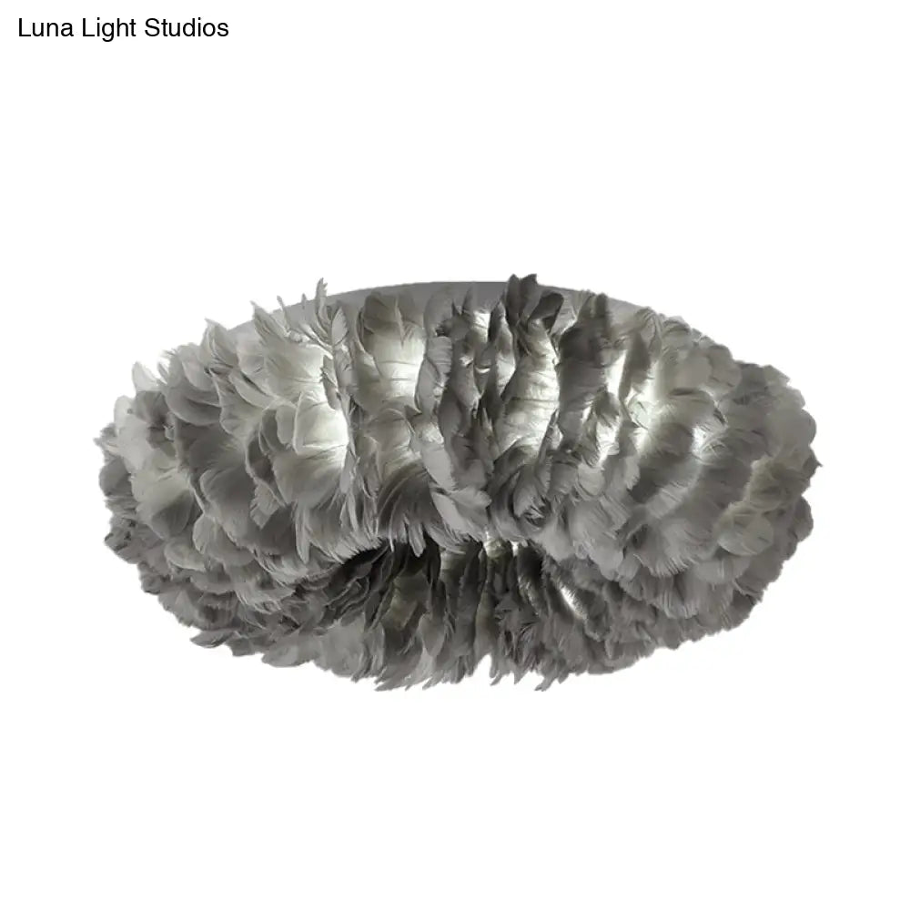 DecorBites™ DecorBites™ Modern Feather Flushmount Ceiling Light with 3/6 Fabric Heads in White/Grey/Pink for Bedroom