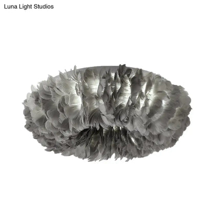 DecorBites™ DecorBites™ Modern Feather Flushmount Ceiling Light with 3/6 Fabric Heads in White/Grey/Pink for Bedroom