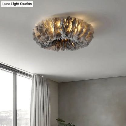 DecorBites™ DecorBites™ Modern Feather Flushmount Ceiling Light with 3/6 Fabric Heads in White/Grey/Pink for Bedroom