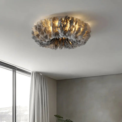DecorBites™ DecorBites™ Modern Feather Flushmount Ceiling Light with 3/6 Fabric Heads in White/Grey/Pink for Bedroom