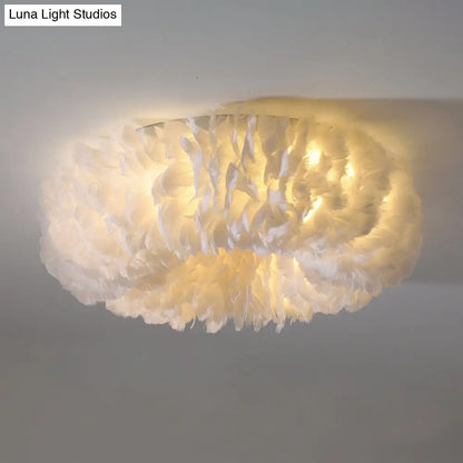 DecorBites™ DecorBites™ Modern Feather Flushmount Ceiling Light with 3/6 Fabric Heads in White/Grey/Pink for Bedroom