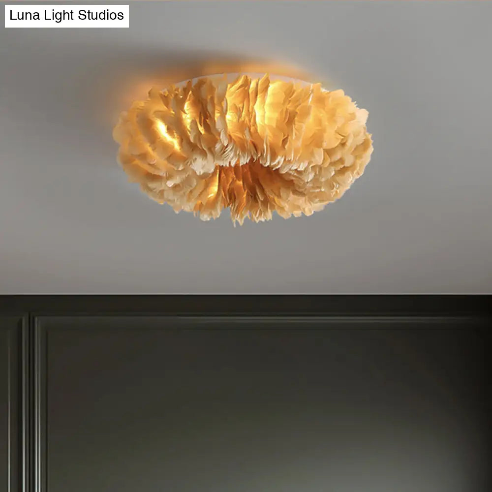 DecorBites™ DecorBites™ Modern Feather Flushmount Ceiling Light with 3/6 Fabric Heads in White/Grey/Pink for Bedroom