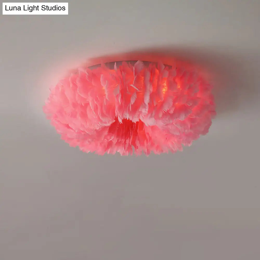 DecorBites™ DecorBites™ Modern Feather Flushmount Ceiling Light with 3/6 Fabric Heads in White/Grey/Pink for Bedroom