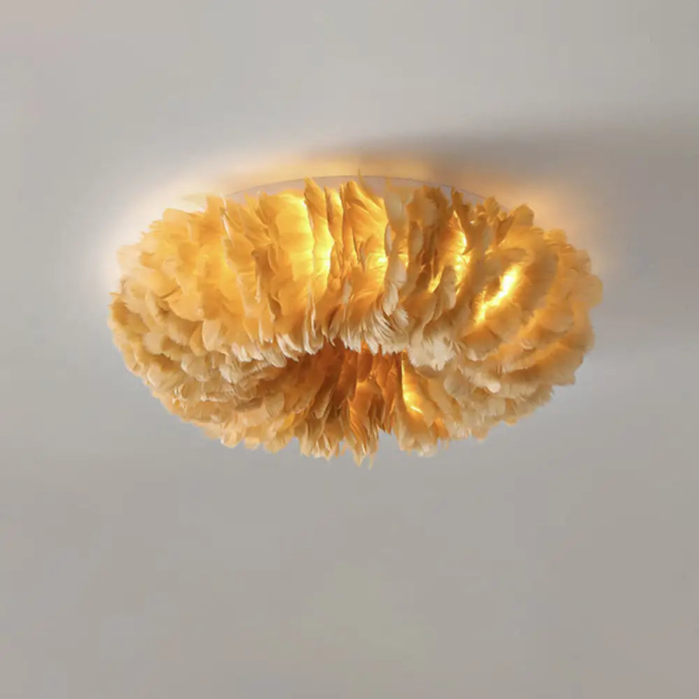 DecorBites™ DecorBites™ Modern Feather Flushmount Ceiling Light with 3/6 Fabric Heads in White/Grey/Pink for Bedroom