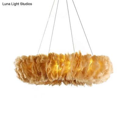 Lámpara colgante moderna con forma de pluma - Araña de bucle, 3/6 luces, blanca/gris/rosa