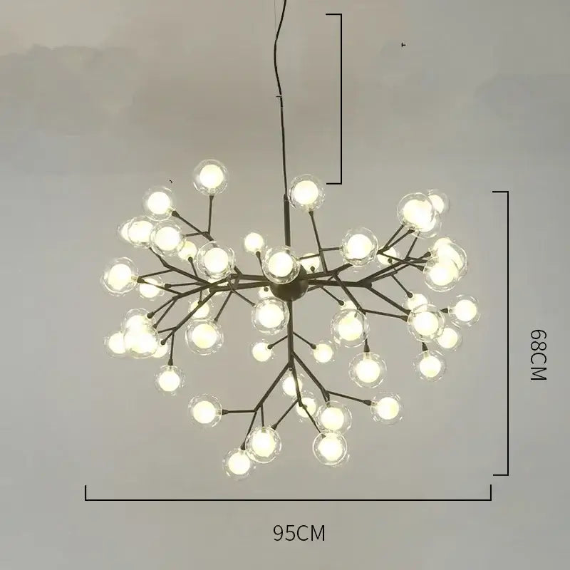 Modern black metal decorbites heracleum firefly chandelier with clear glass globe bulbs for dining room lighting