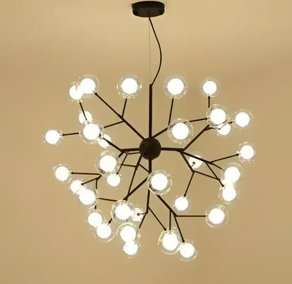 Black metal decorbites heracleum firefly chandelier with multiple clear firefly glass round globe bulbs for dining room lighting