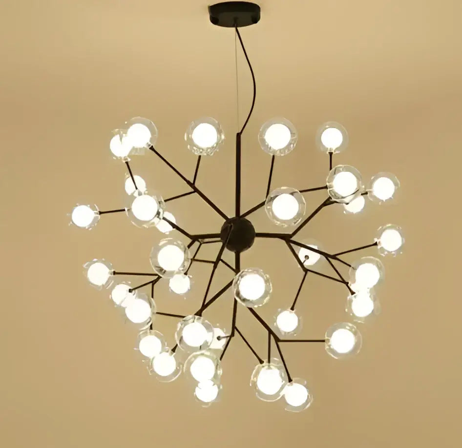 Black metal decorbites heracleum firefly chandelier with multiple clear firefly glass round globe bulbs for dining room lighting