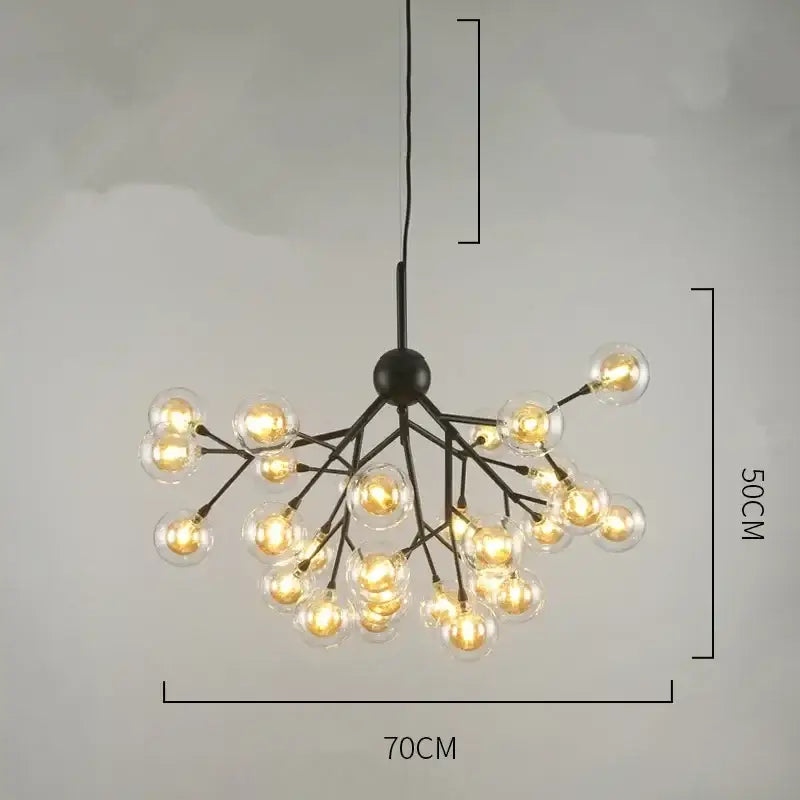 Black metal modern firefly glass round ball chandelier with multiple clear glass globe bulbs for dining room decorbites heracleum firefly
