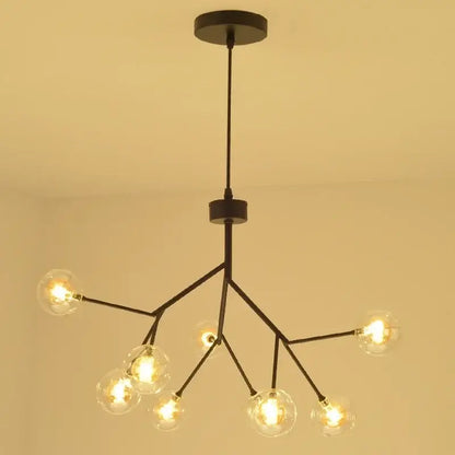 Black metal firefly glass round chandelier with multiple clear globe bulbs for modern dining room decorbites heracleum firefly