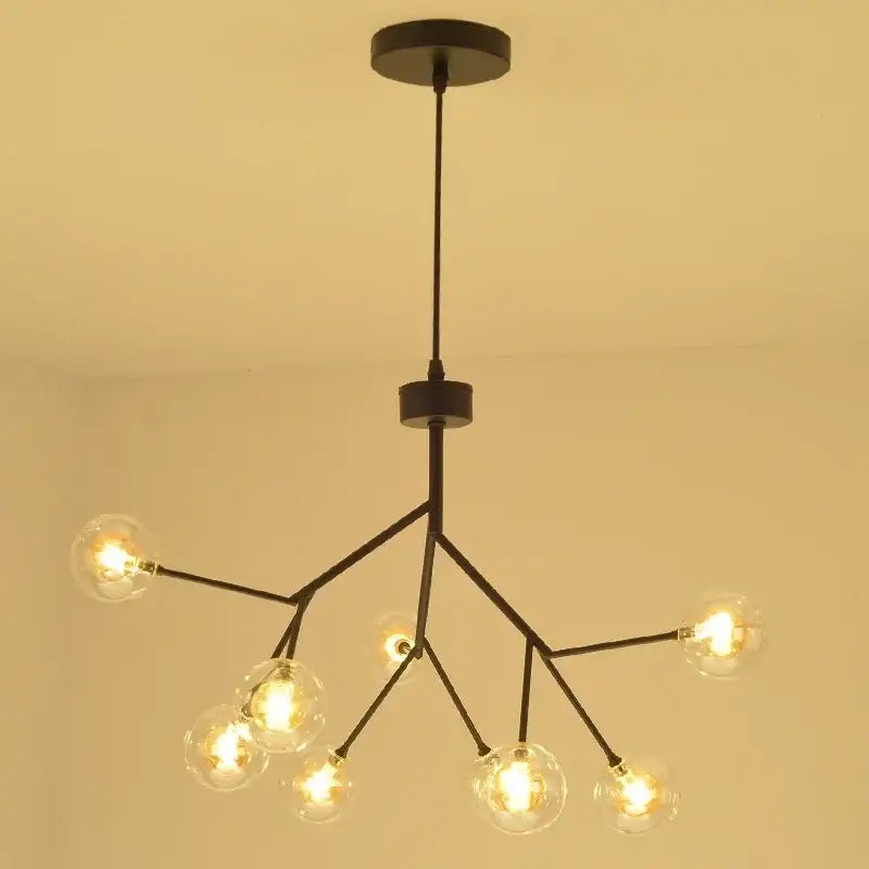 Black metal firefly glass round chandelier with multiple clear globe bulbs for modern dining room decorbites heracleum firefly