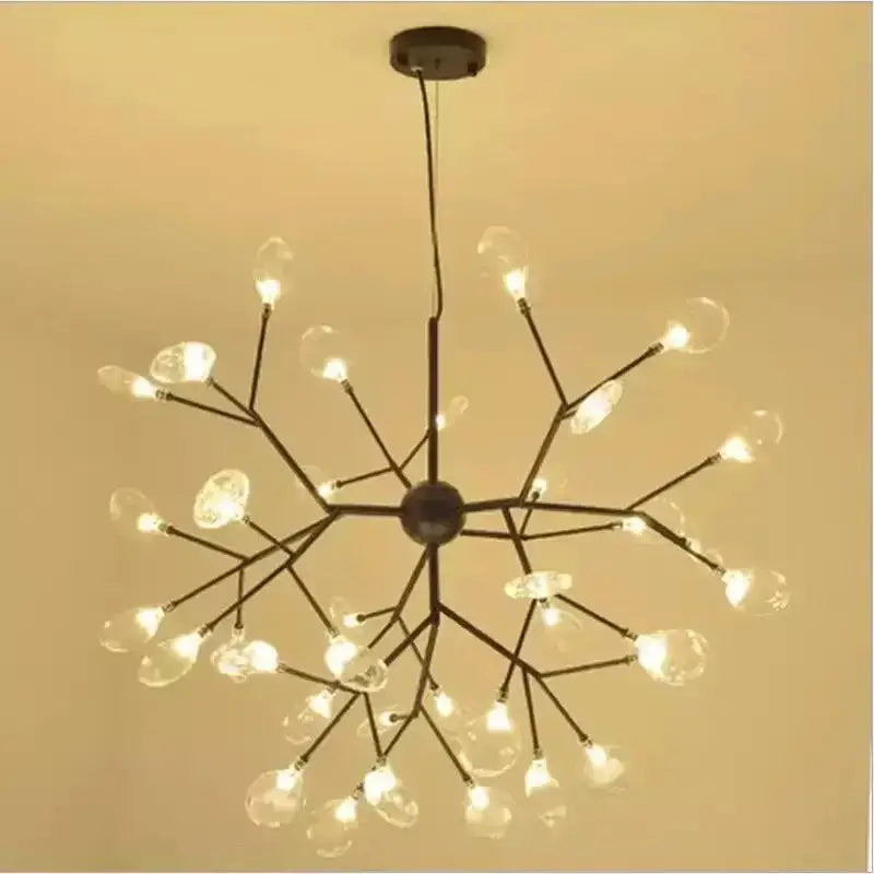 Modern black metal decorbites heracleum firefly chandelier with clear glass globe bulbs for dining room lighting