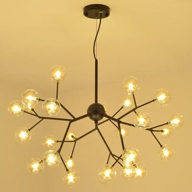 Black metal modern firefly glass round ball chandelier with multiple clear globe bulbs for dining room decorbites heracleum firefly
