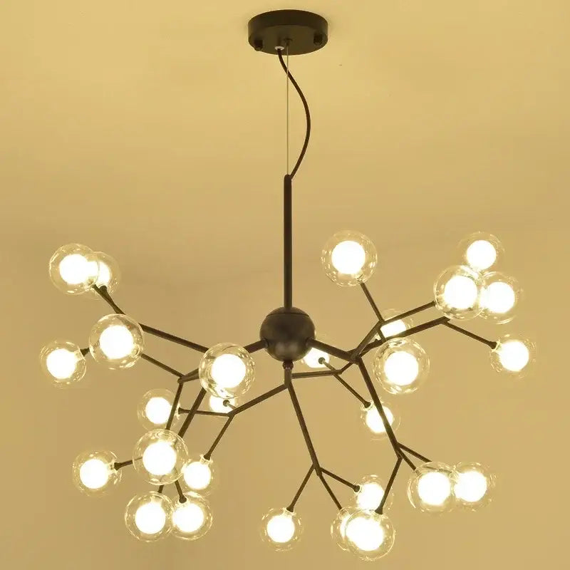 Black metal decorbites heracleum firefly chandelier with clear glass globe bulbs in branching firefly glass round design for dining room lighting