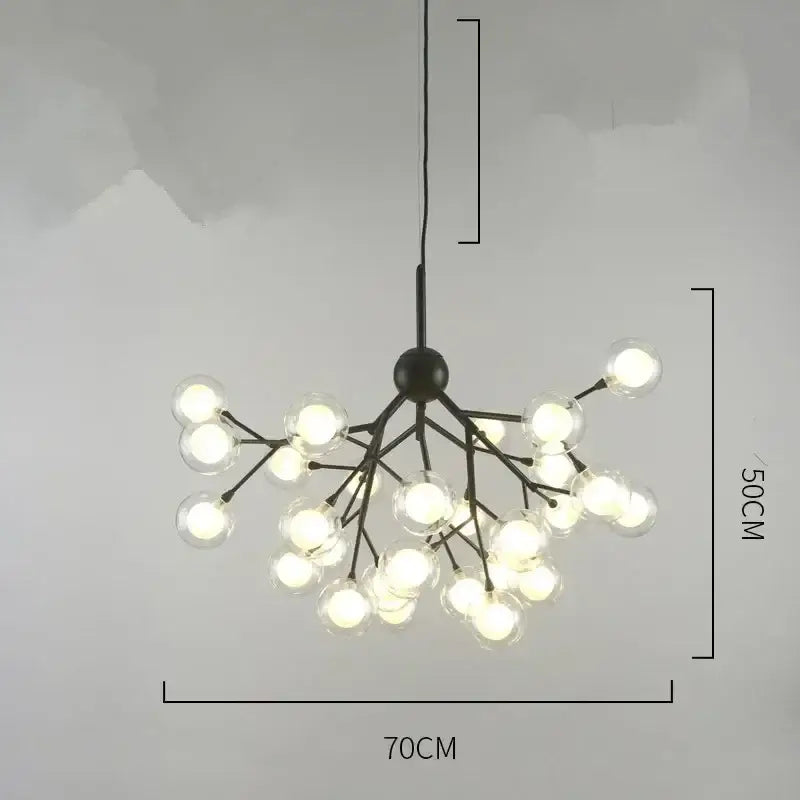 Black metal decorbites heracleum firefly chandelier with clear firefly glass round bulbs for dining room lighting