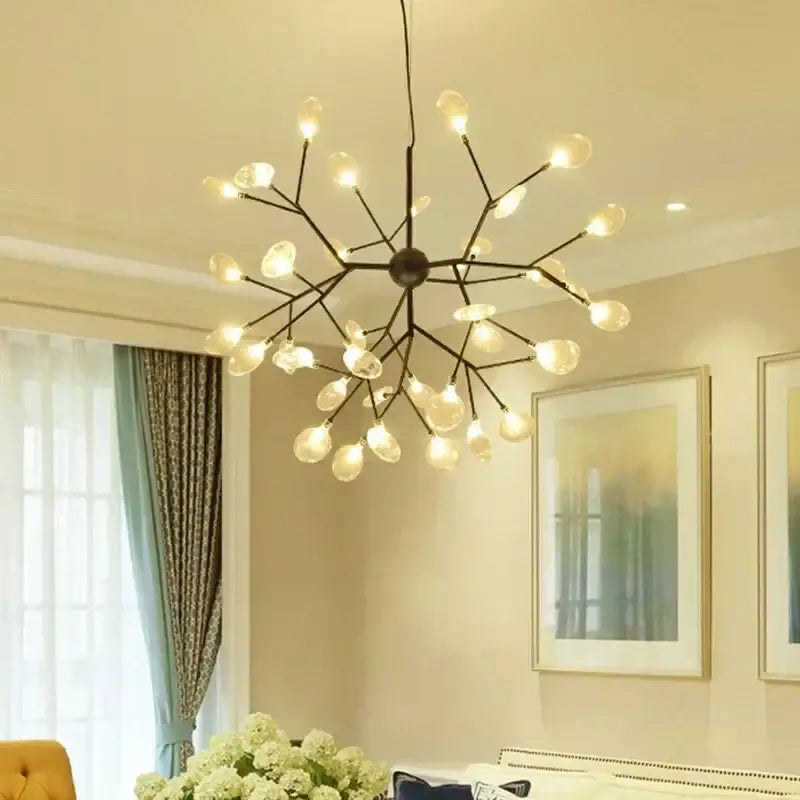 Black metal modern firefly glass round ball chandelier with frosted globe bulbs for dining room decorbites heracleum firefly