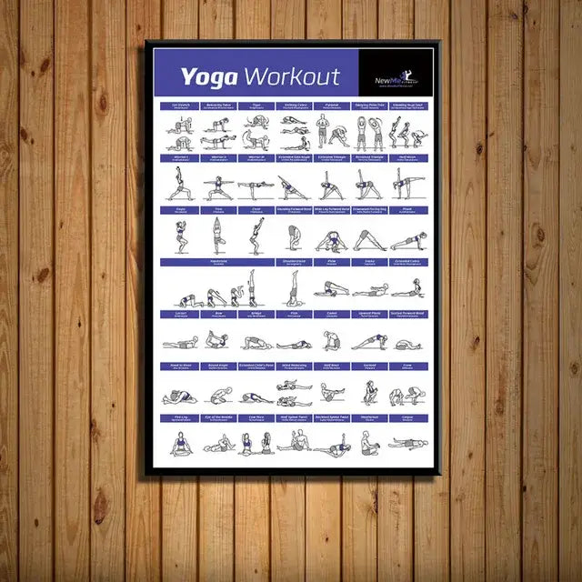 A modern fitness canvas poster wall art with black and white yoga poses on blue background for home gym decorbites bodybuilding workout