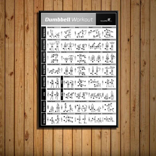 Black-framed decorbites bodybuilding workout canvas poster wall art with black line drawings on white background for home gym