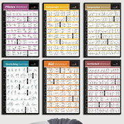 Set of six modern fitness canvas poster wall art featuring bold headers and black-and-white illustrations for home gym decorbites bodybuilding workout