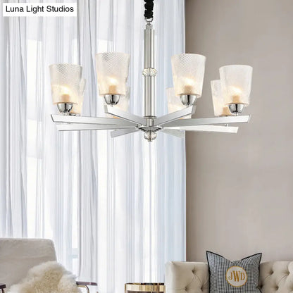 Lámpara de araña colgante moderna de cristal con diseño acanalado - Acabado cromado