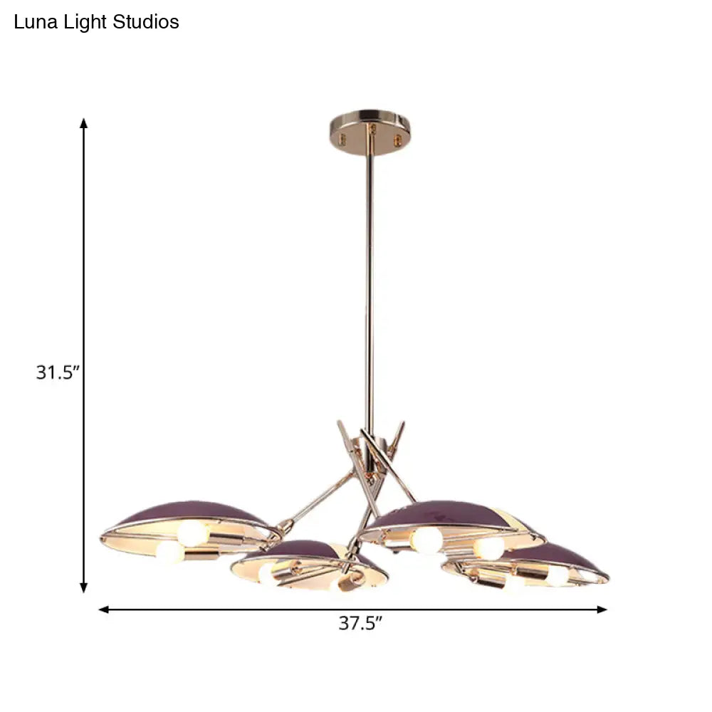 Lámpara de techo metálica moderna de cúpula plana con 8 luces para sala de estar en color púrpura