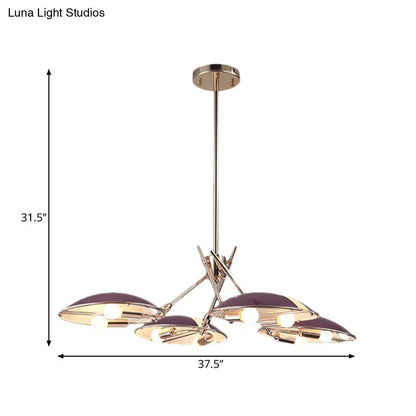 Lámpara de techo metálica moderna de cúpula plana con 8 luces para sala de estar en color púrpura