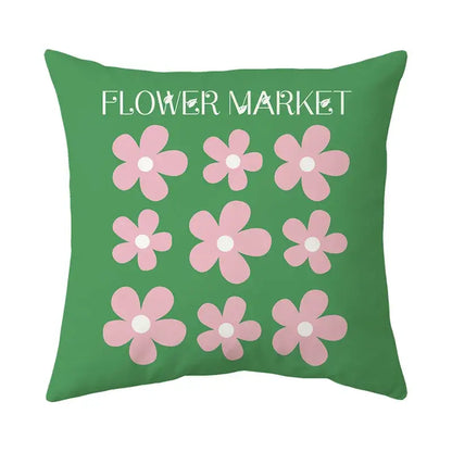 Green decorbites butterfly pillowcase with pink floral pattern and white flower market text for living room decor