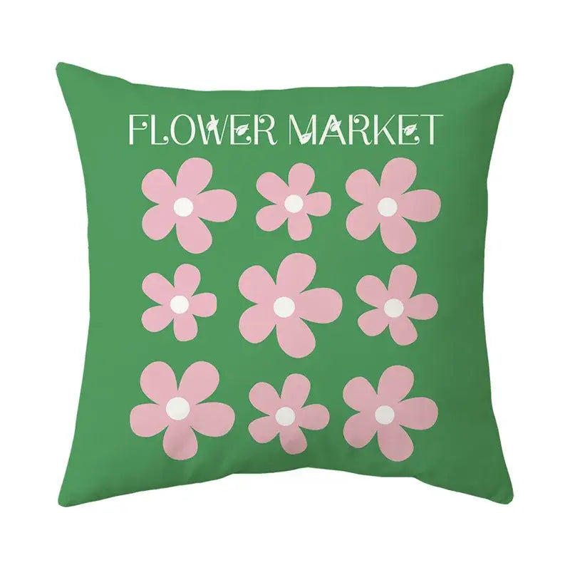 Green decorbites butterfly pillowcase with pink floral pattern and white flower market text for living room decor