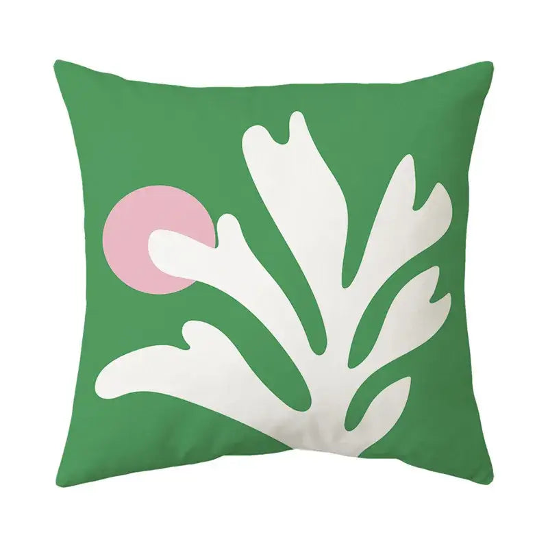 Green cushion decorbites butterfly pillowcase with stylized white coral and pink accent for living room decor